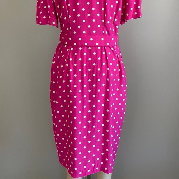 Vintage Ms. Chaus Pink Polka Dot Belted Dress - Picture 8 of 8